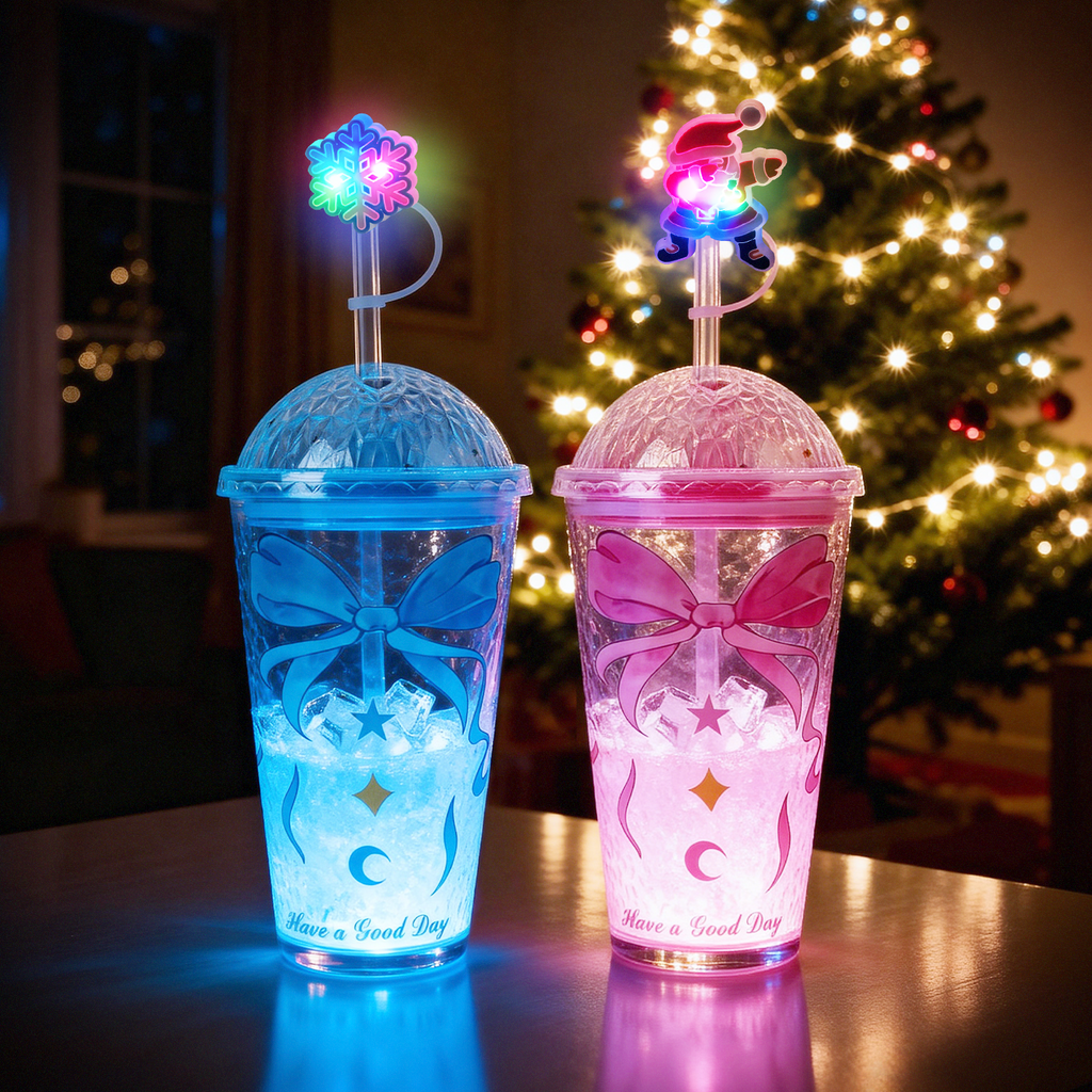 16 oz Christmas Glass with Glowing Lid