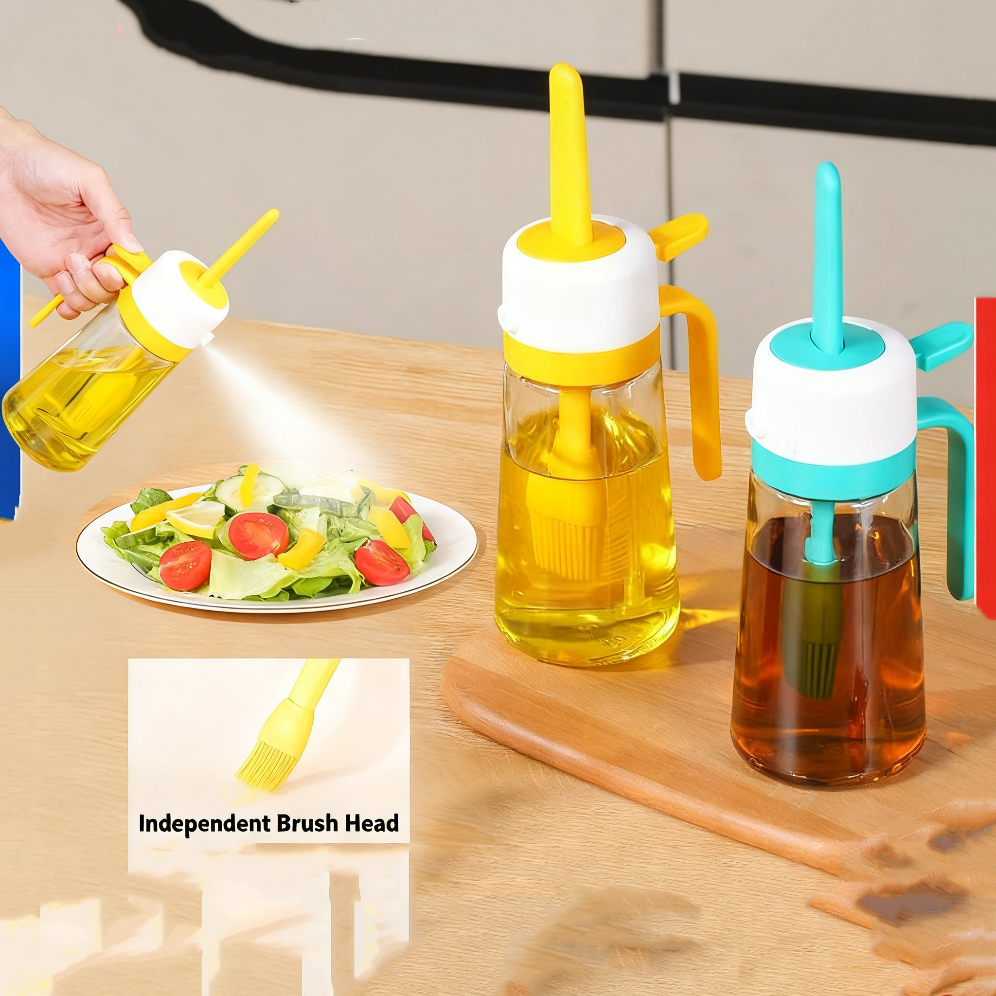 New Product: Dual-Purpose (Spray & Brush) Oil Container - Featuring Silicone Brush, Multi-Function, Oil-Leakage-Proof Design, Kitchen Glass Oil Sprayer