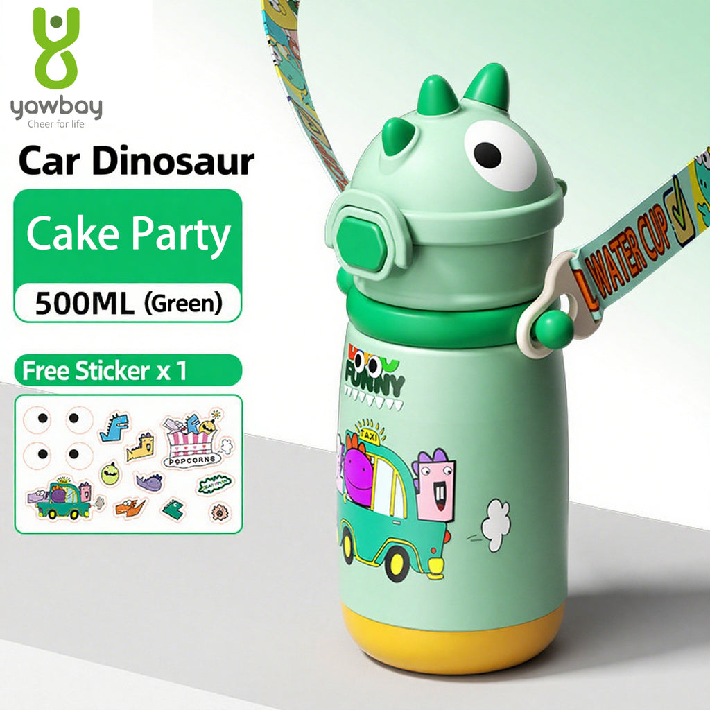 T-Rex 316 Cute Baby Handle & Strap Portable Insulated Straw Cup | Stainless Steel Baby Bottle | Infant Training Cup