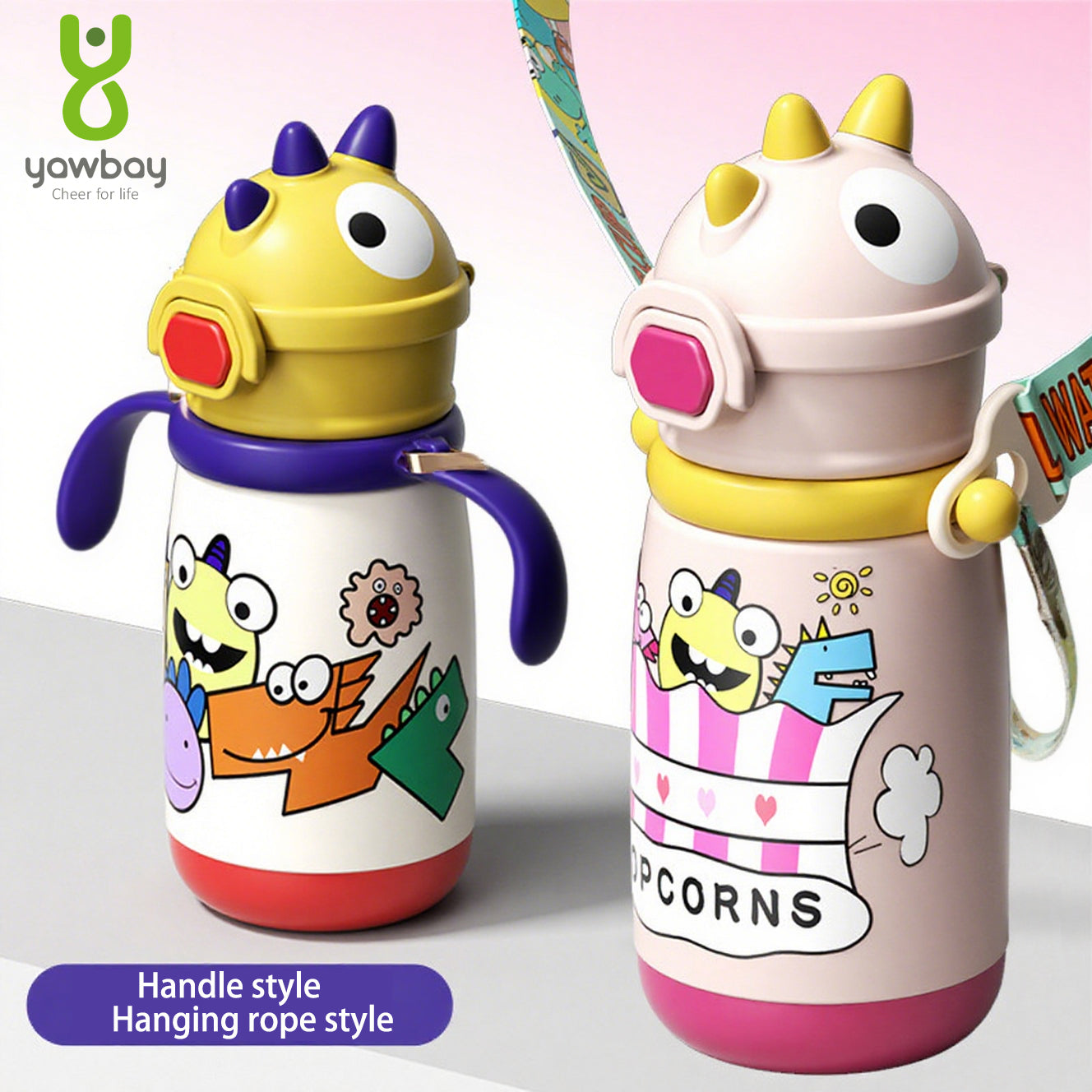 T-Rex 316 Cute Baby Handle & Strap Portable Insulated Straw Cup | Stainless Steel Baby Bottle | Infant Training Cup