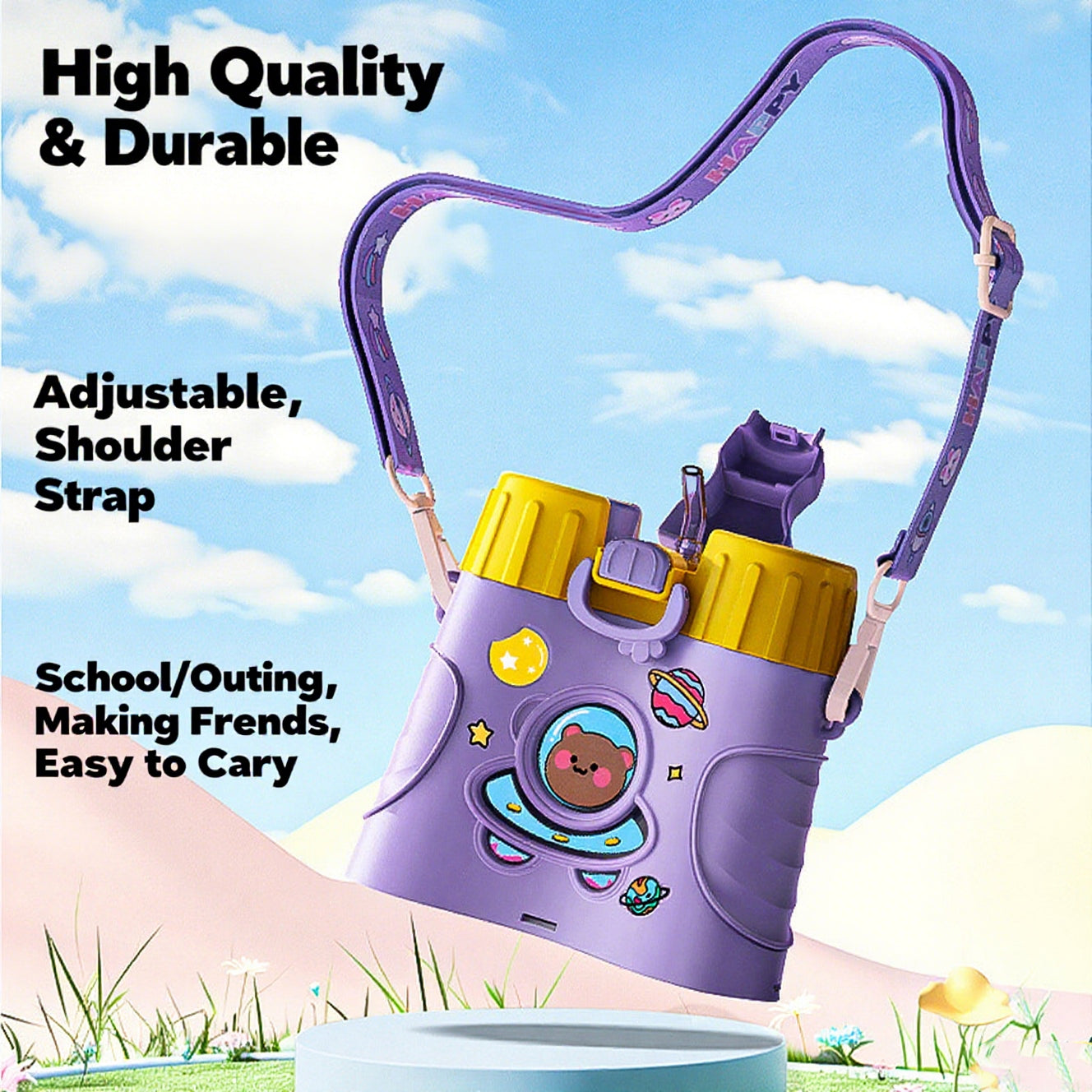 Large Capacity Plastic Water Bottle with Straw for Kids & Students, Summer Creative Design, Ideal for School Use, Unisex