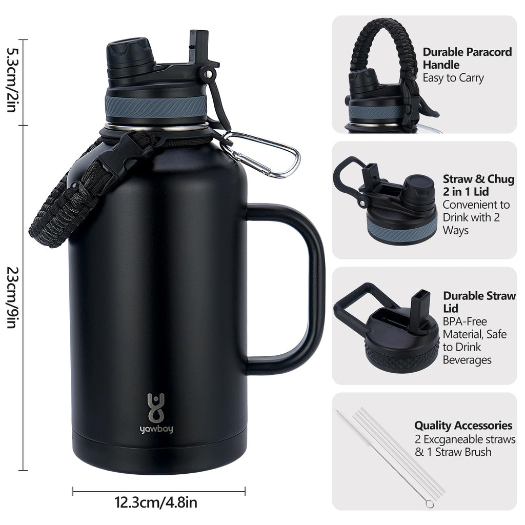 64 oz Insulated Water Jug with 2-in-1 Lids