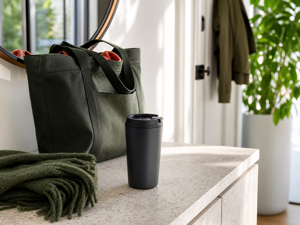 Coffee and commute lifestyle scene