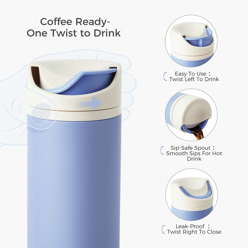 HeatLock rotating sip lid opens and closes with a twist